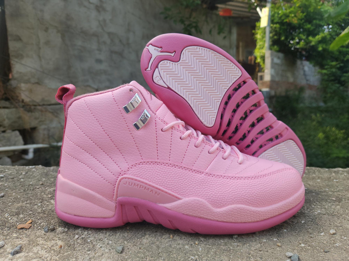 Air Jordan 12 Retro Pink High-Top Sneakers with Silver Accents