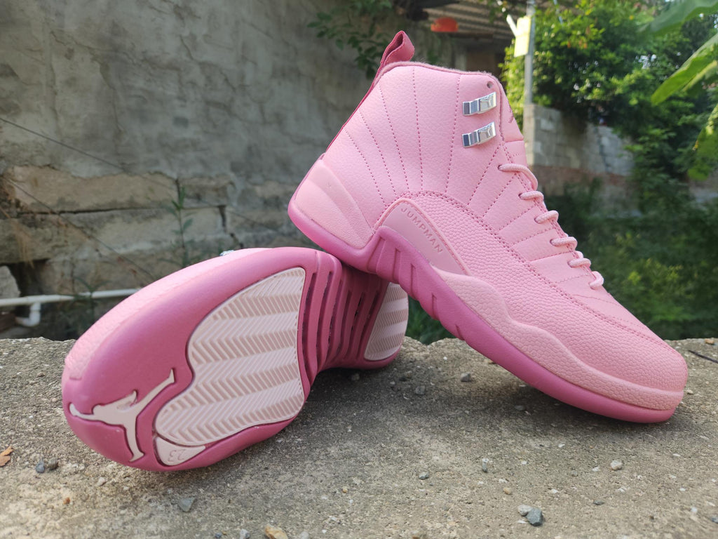 Air Jordan 12 Retro Pink High-Top Sneakers with Silver Accents