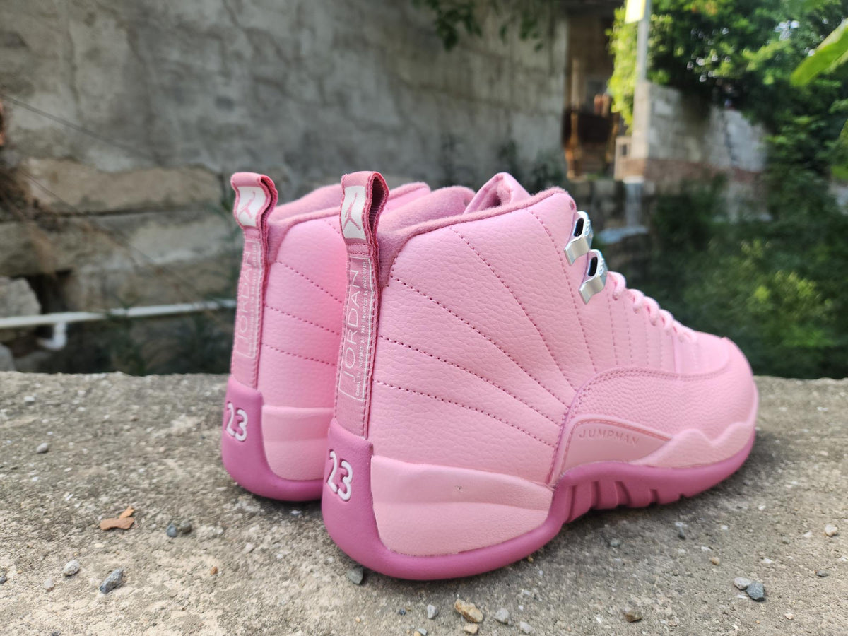Air Jordan 12 Retro Pink High-Top Sneakers with Silver Accents