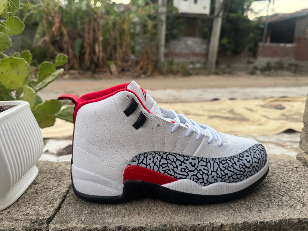 Air Jordan 12 Retro White & Red Elephant Print Sneakers