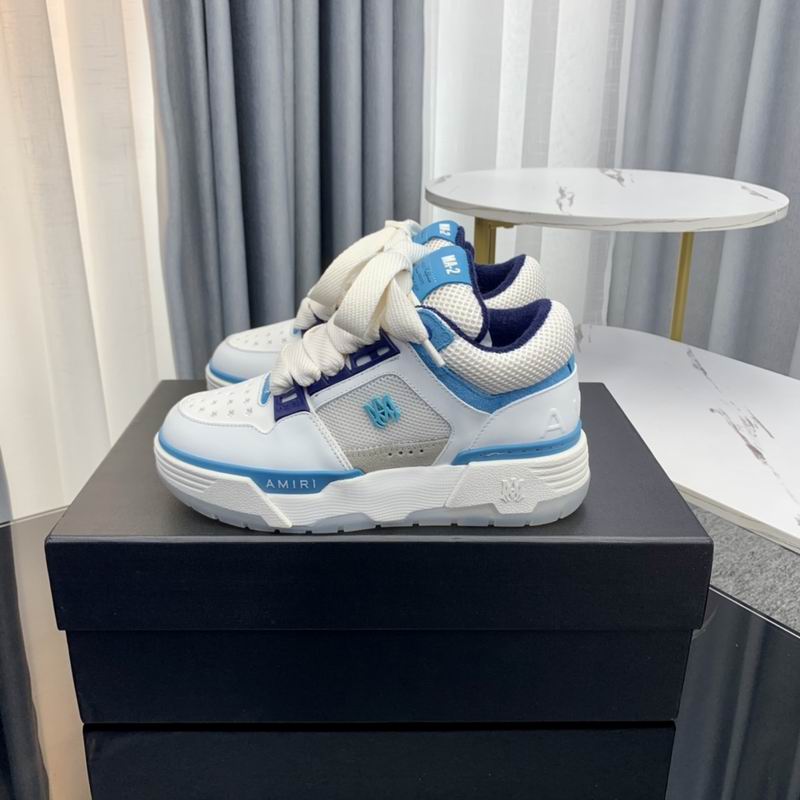 AMIRI White & Blue Chunky Sneakers with Wide Laces