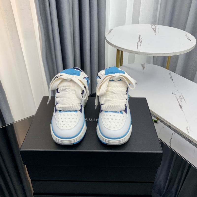AMIRI White & Blue Chunky Sneakers with Wide Laces