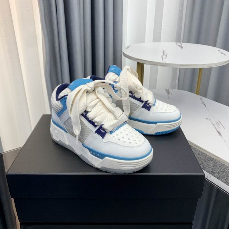 AMIRI White & Blue Chunky Sneakers with Wide Laces