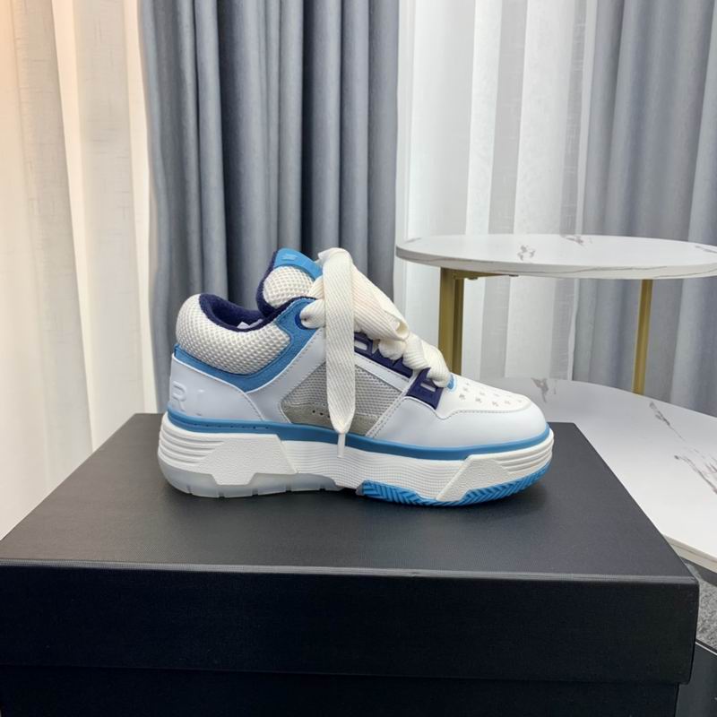 AMIRI White & Blue Chunky Sneakers with Wide Laces