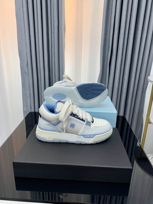 AMIRI White & Light Blue Chunky Sneakers with Wide Laces