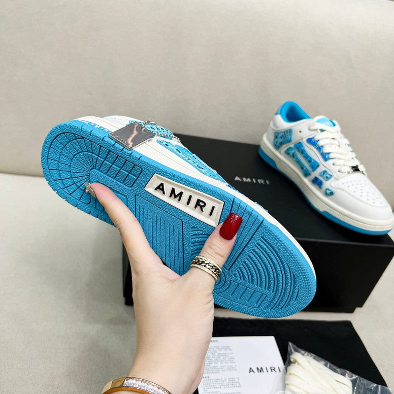 AMIRI White & Blue Paisley Skeleton Low-Top Sneakers