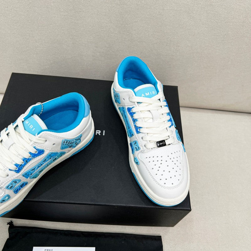 AMIRI White & Blue Paisley Skeleton Low-Top Sneakers