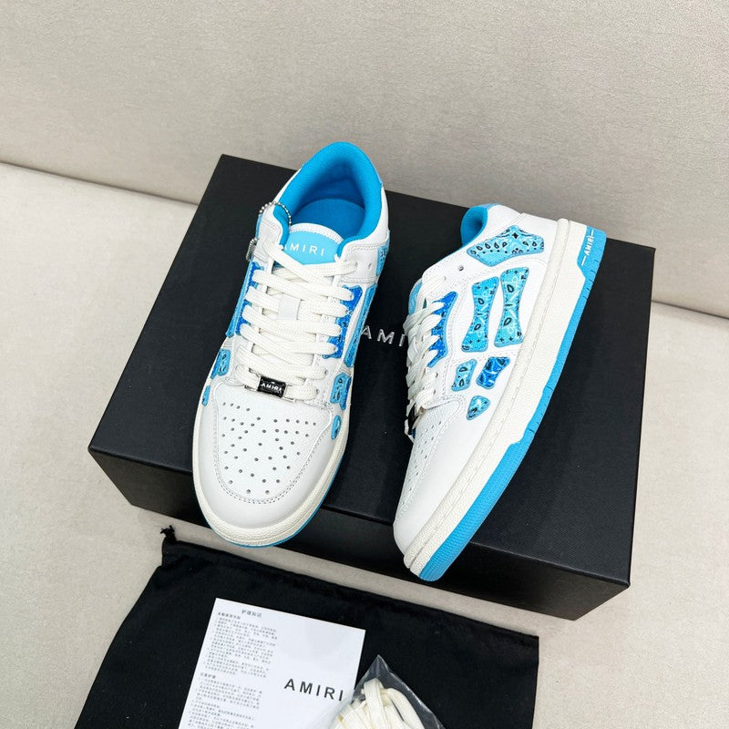 AMIRI White & Blue Paisley Skeleton Low-Top Sneakers