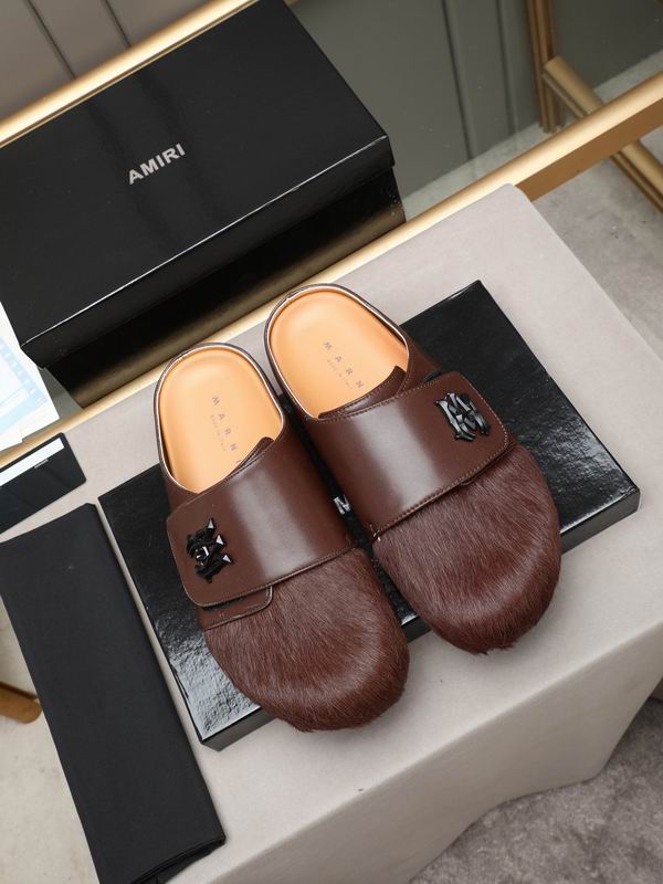 AMIRI Brown Textured Slip-On Mules with Black Emblem
