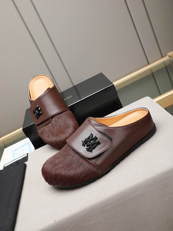 AMIRI Brown Textured Slip-On Mules with Black Emblem
