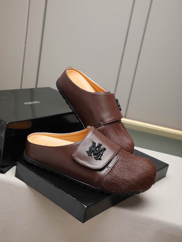 AMIRI Brown Textured Slip-On Mules with Black Emblem