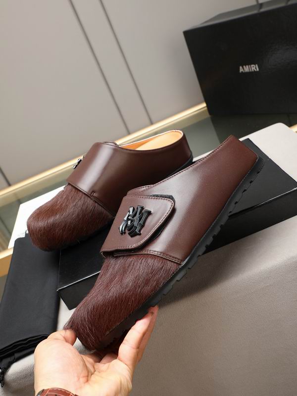 AMIRI Brown Textured Slip-On Mules with Black Emblem