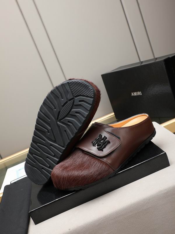 AMIRI Brown Textured Slip-On Mules with Black Emblem