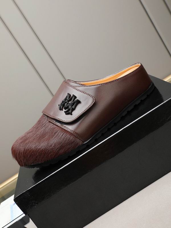 AMIRI Brown Textured Slip-On Mules with Black Emblem