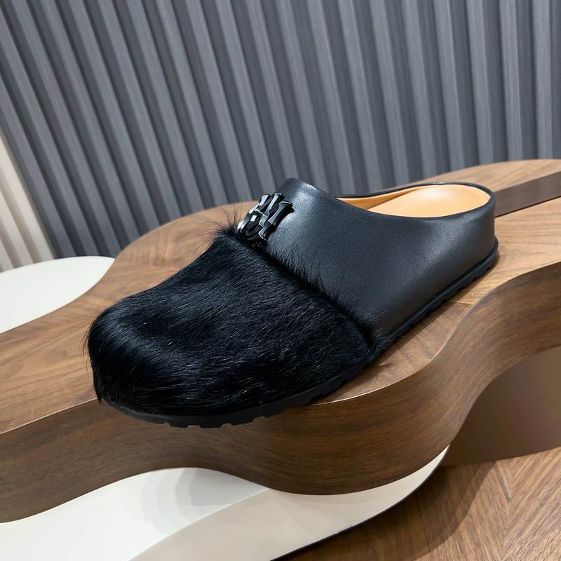 Black Fuzzy-Toe Slip-On Mules with Tonal Emblem