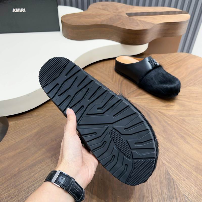 Black Fuzzy-Toe Slip-On Mules with Tonal Emblem