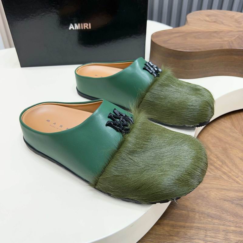 AMIRI Green Textured Slip-On Mules with Black Emblem
