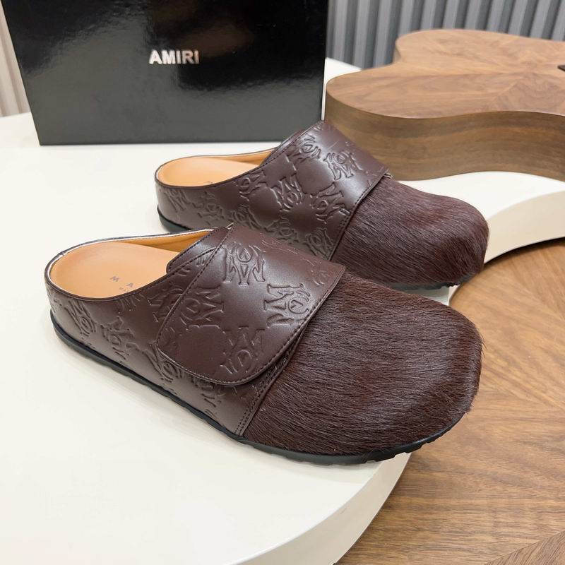 Amiri Brown Fuzzy-Toe Slip-On Mules