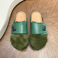Amiri Green Fuzzy-Toe Mules with Black Emblem