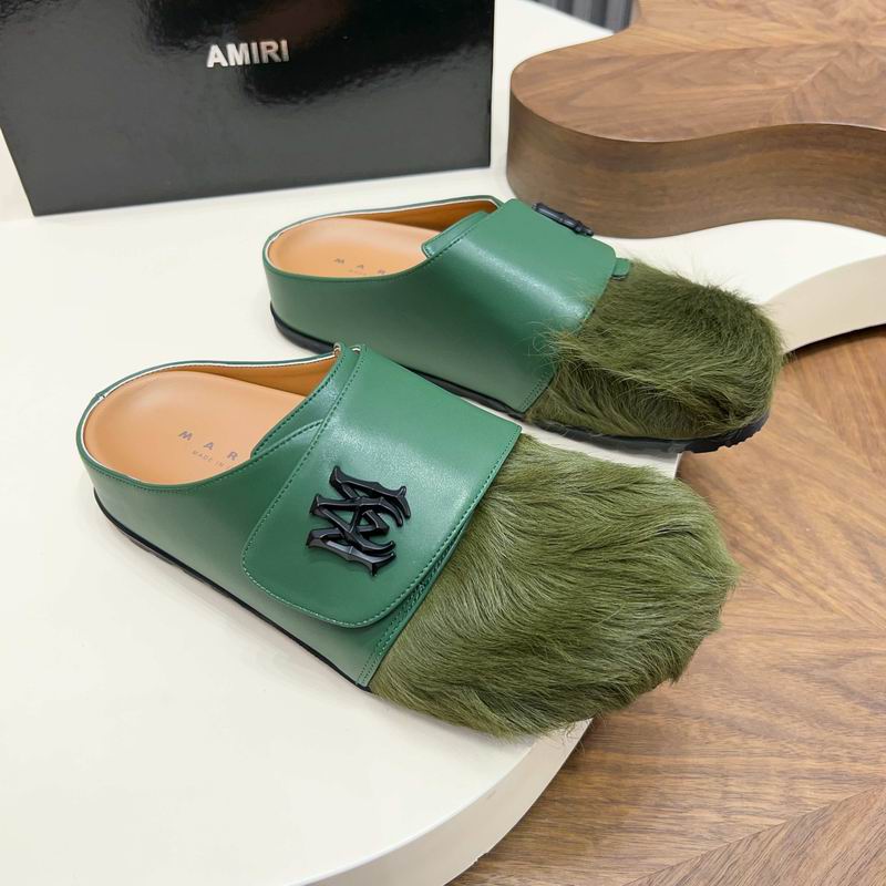 Amiri Green Fuzzy-Toe Mules with Black Emblem