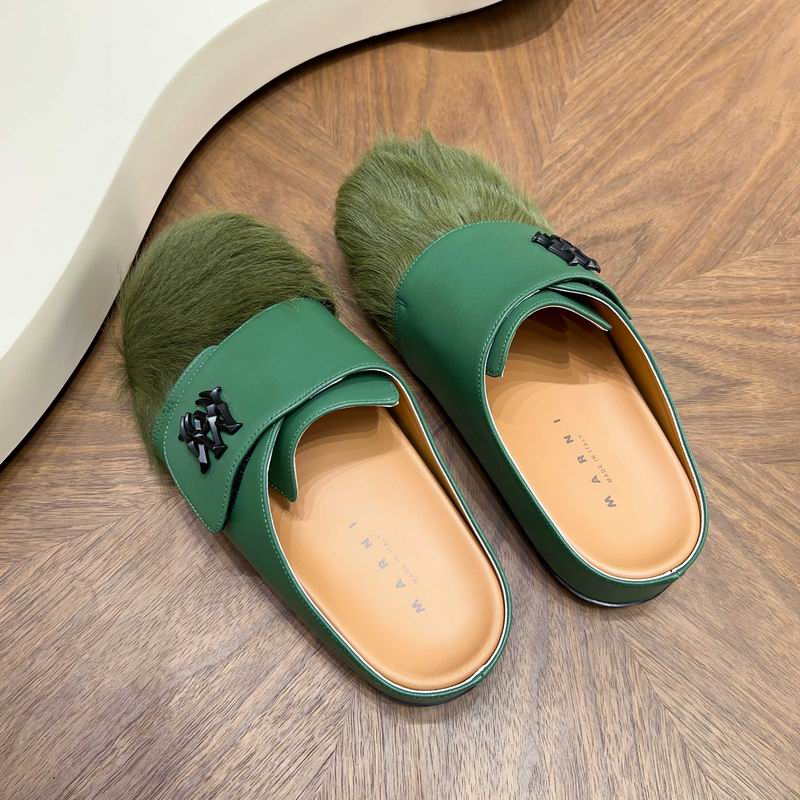 Amiri Green Fuzzy-Toe Mules with Black Emblem