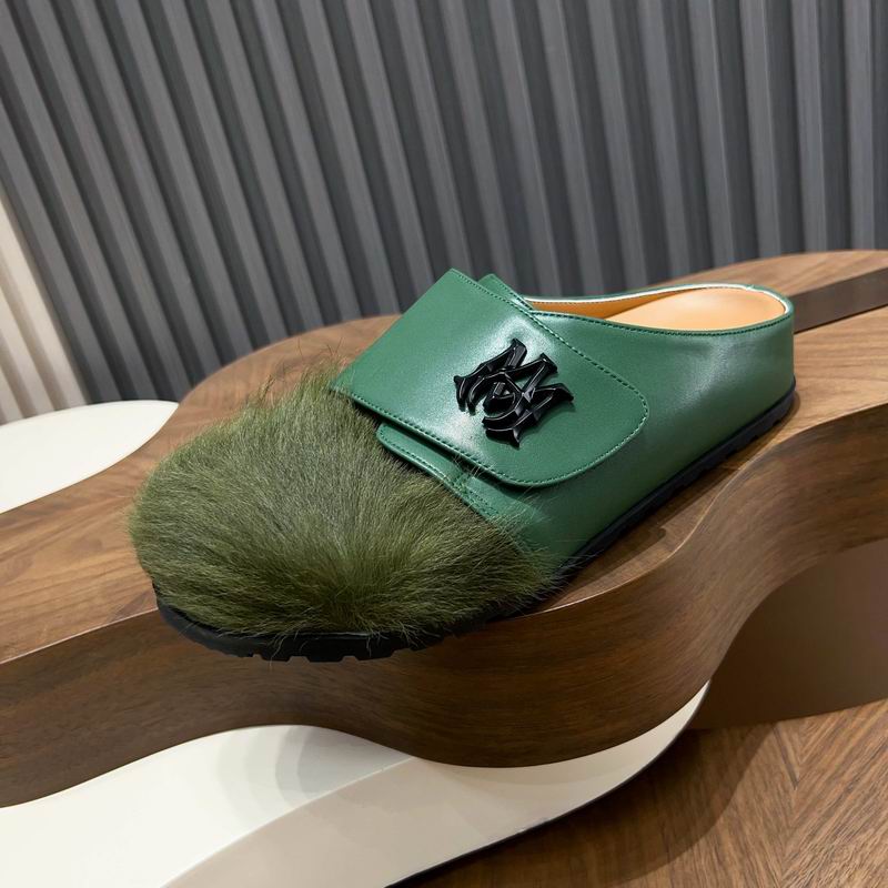 Amiri Green Fuzzy-Toe Mules with Black Emblem
