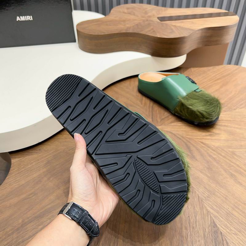 Amiri Green Fuzzy-Toe Mules with Black Emblem
