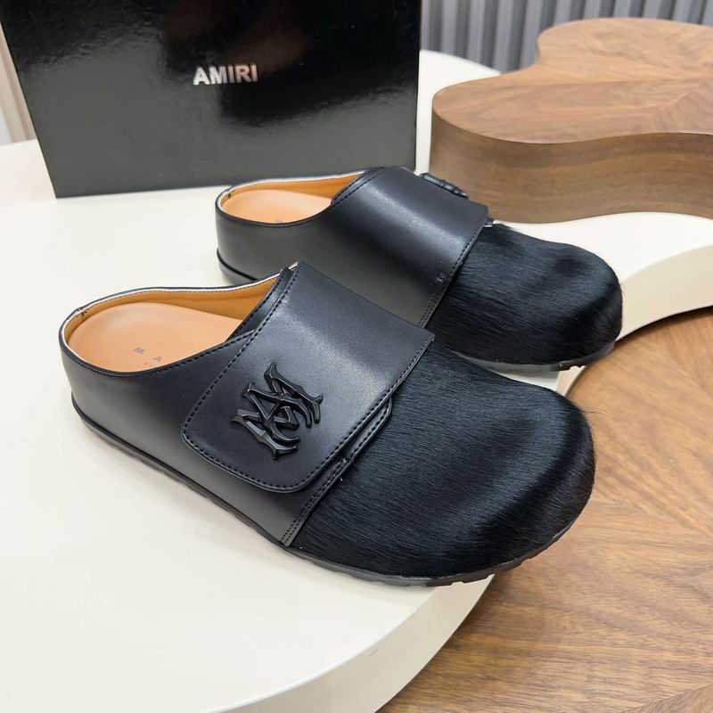 Amiri Black Fuzzy-Toe Mules with Tonal Emblem
