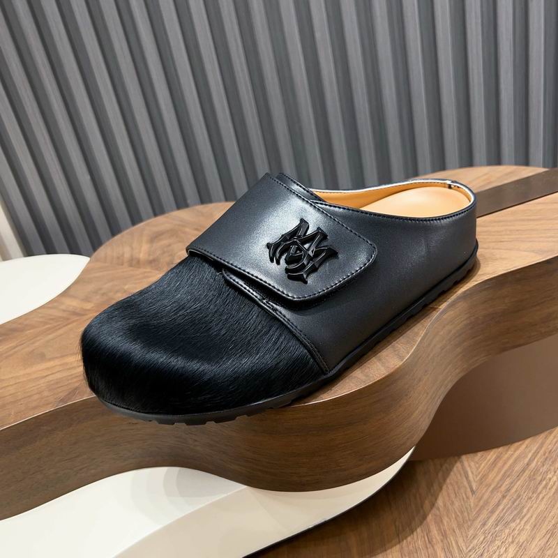Amiri Black Fuzzy-Toe Mules with Tonal Emblem