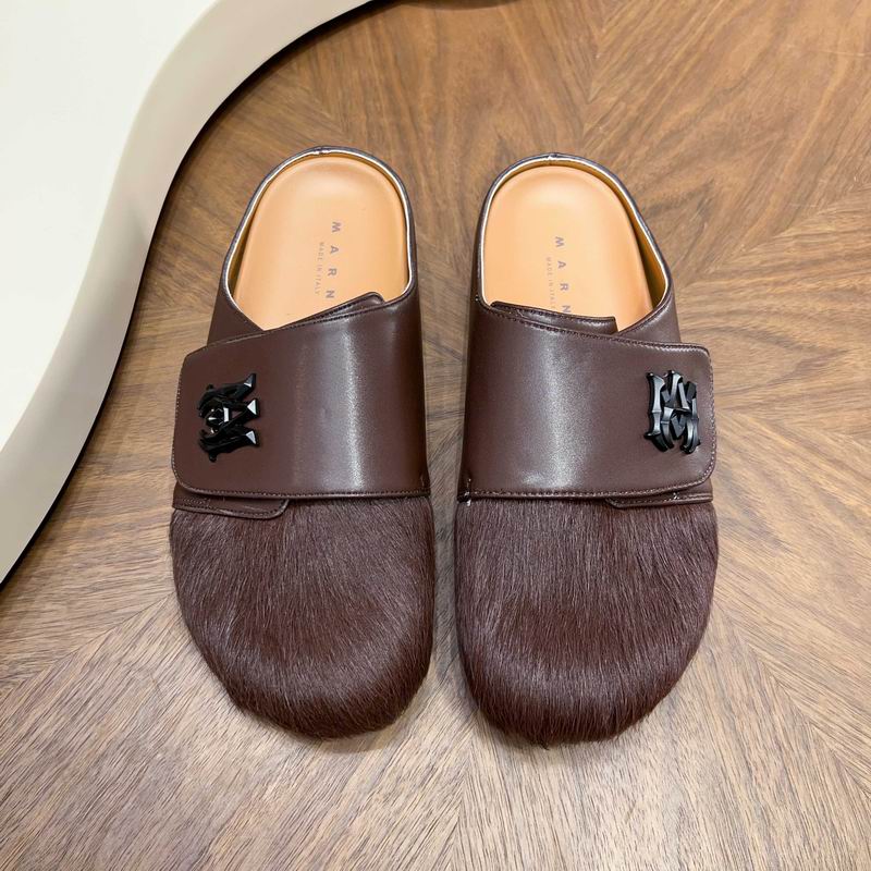Amiri Brown Fuzzy-Toe Mules with Black Emblem