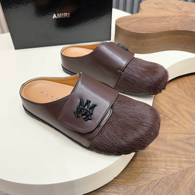 Amiri Brown Fuzzy-Toe Mules with Black Emblem