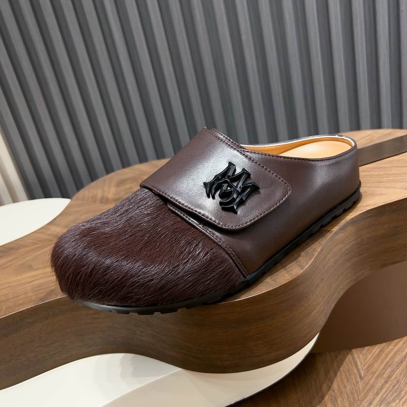 Amiri Brown Fuzzy-Toe Mules with Black Emblem