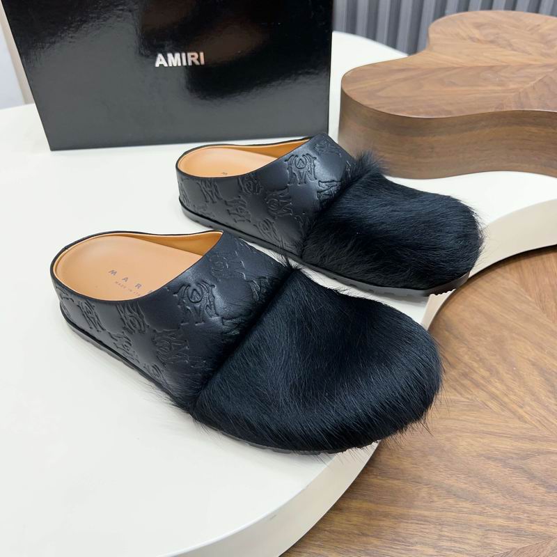 Amiri Black Fuzzy-Toe Mules with Embossed Upper