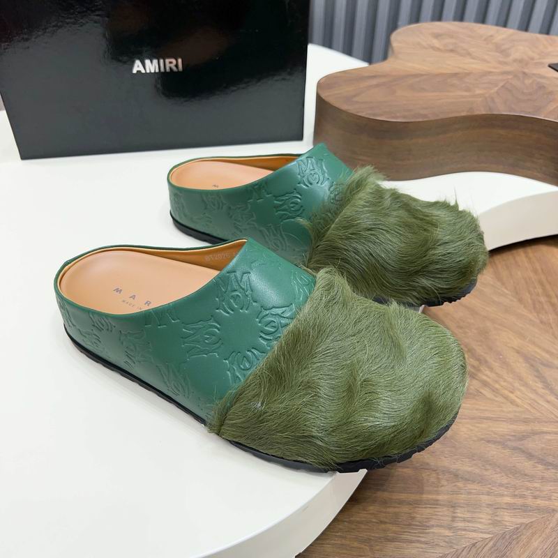 Amiri Green Fuzzy-Toe Mules with Embossed Upper