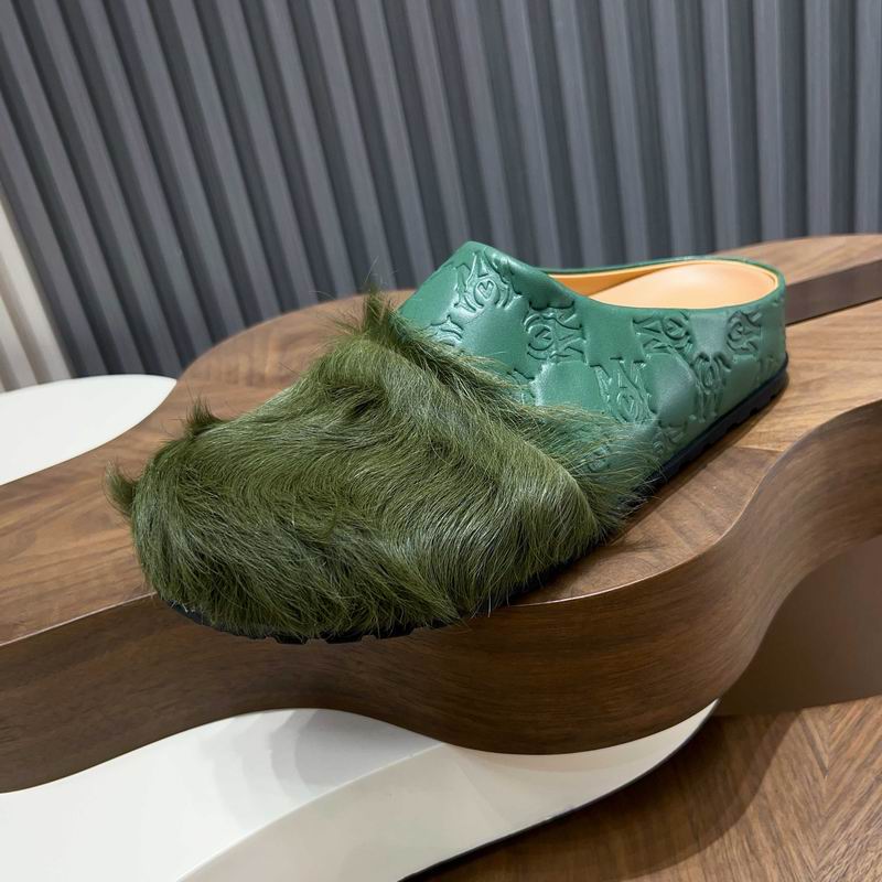 Amiri Green Fuzzy-Toe Mules with Embossed Upper