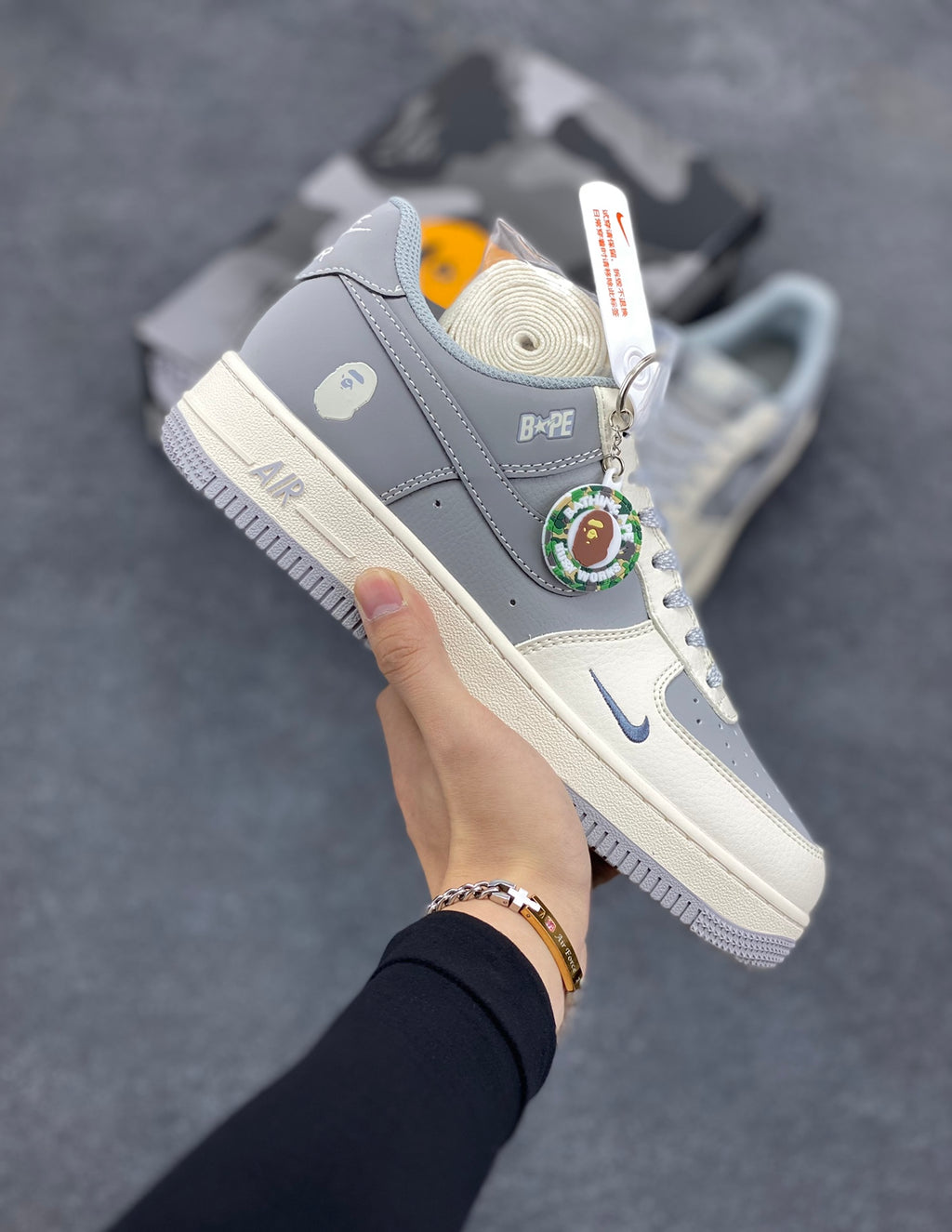 BAPE Grey & Cream Low-Top Sneakers