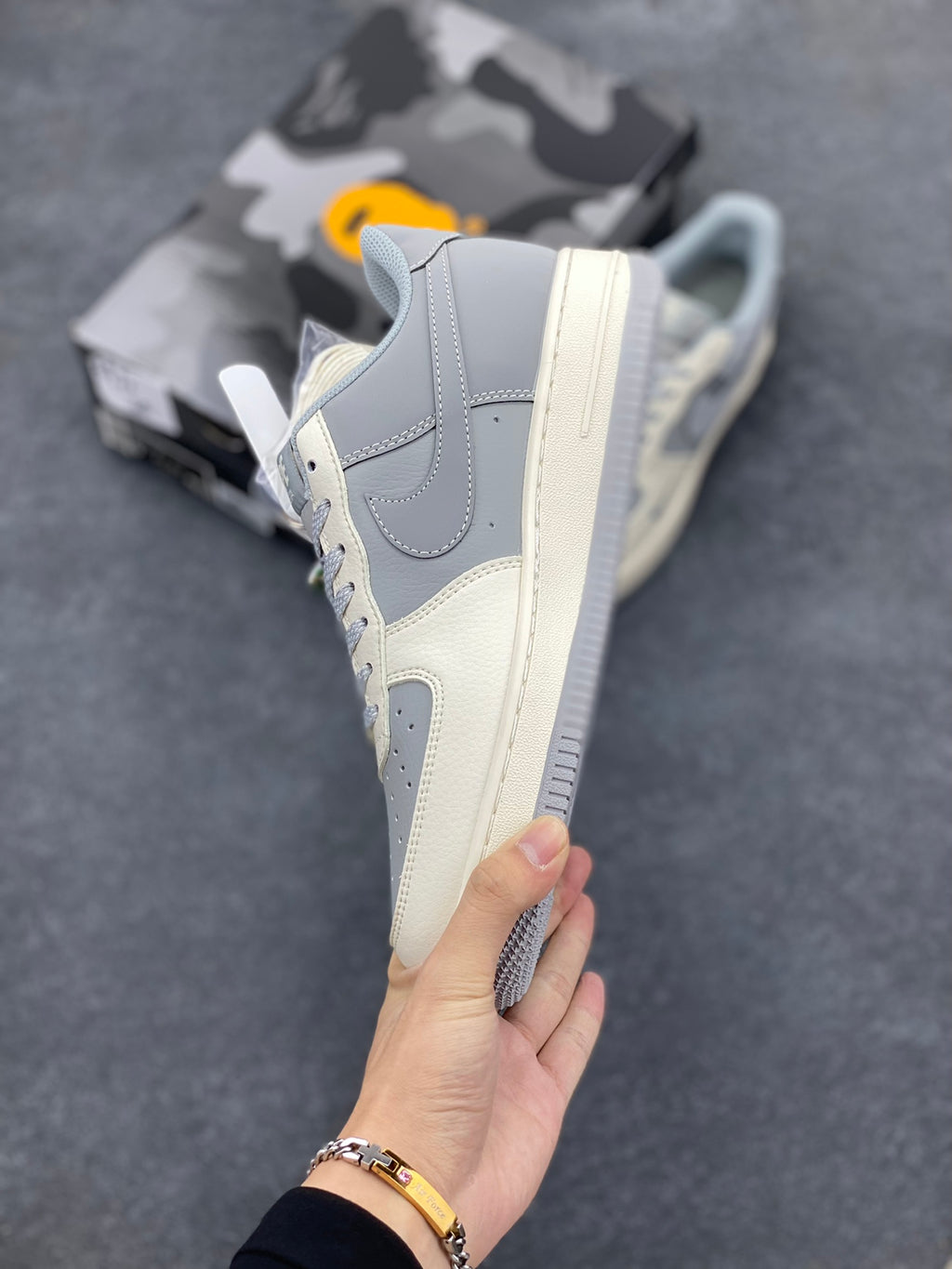 BAPE Grey & Cream Low-Top Sneakers