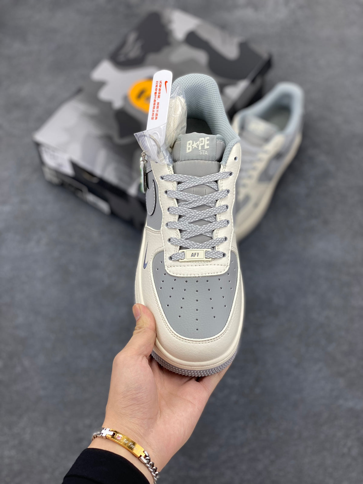 BAPE Grey & Cream Low-Top Sneakers
