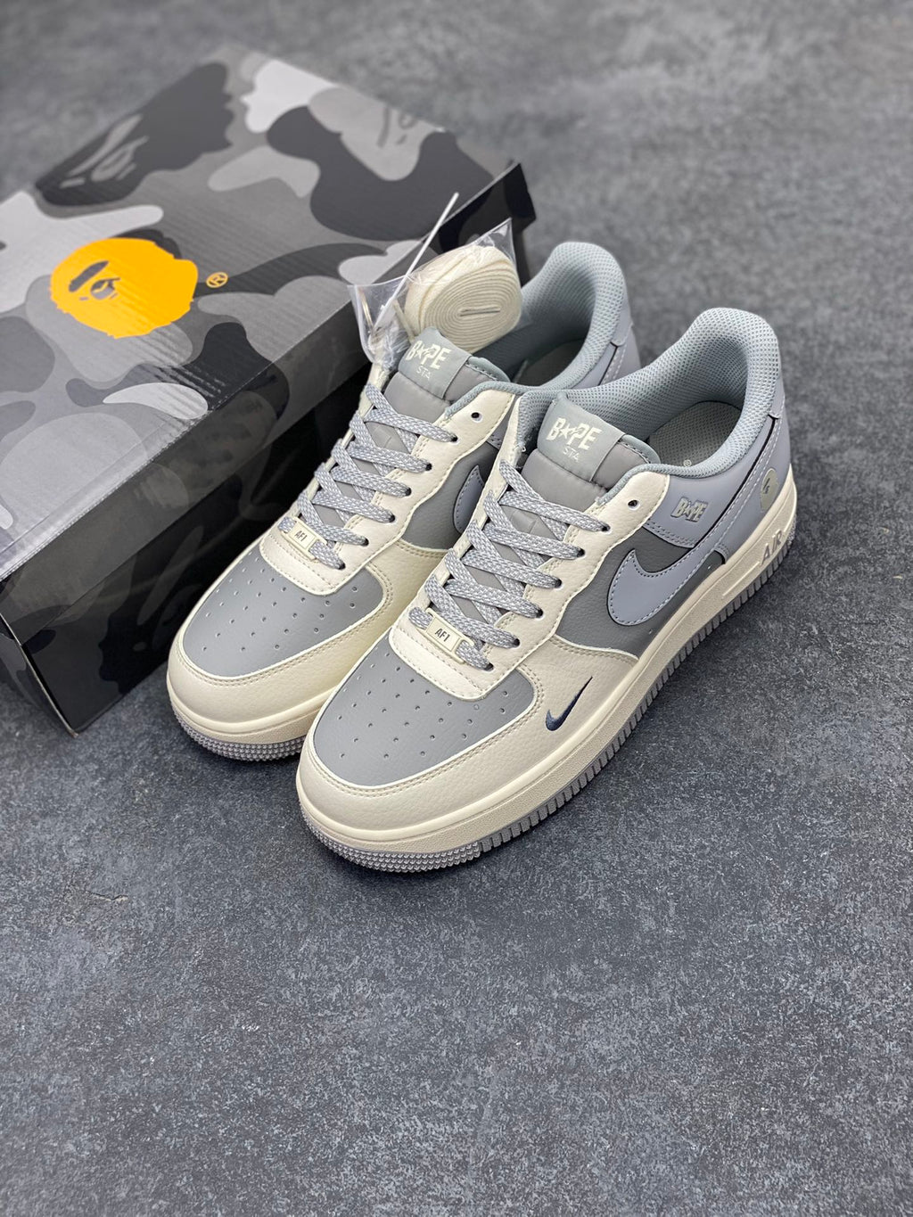 BAPE Grey & Cream Low-Top Sneakers