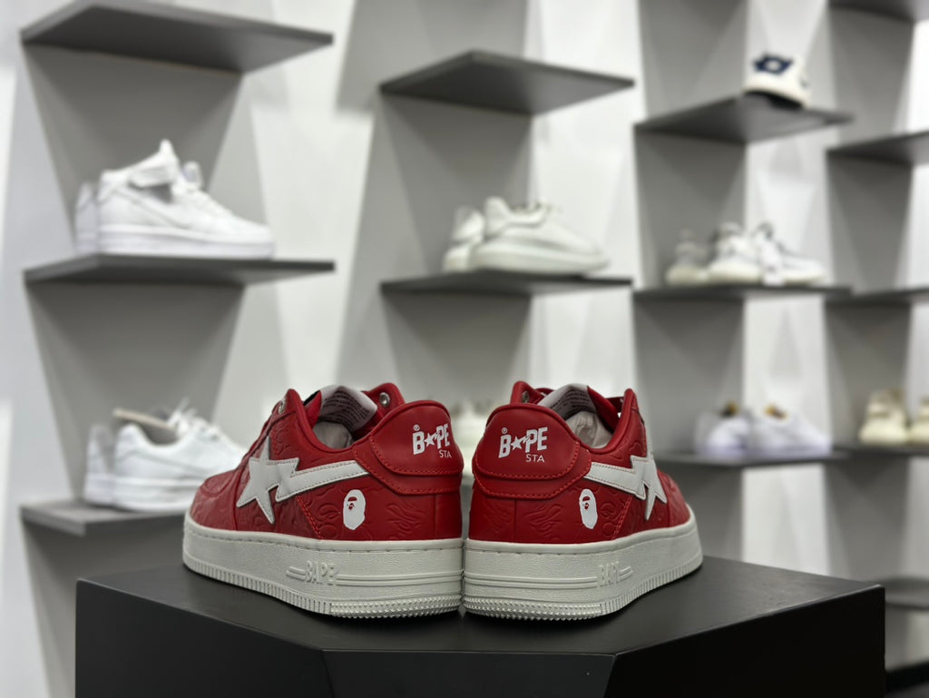 BAPE Red Low-Top Sneakers with White Star Detail