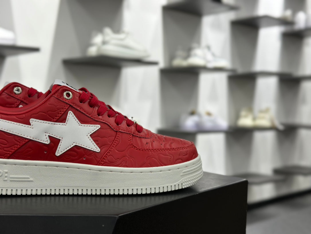 BAPE Red Low-Top Sneakers with White Star Detail