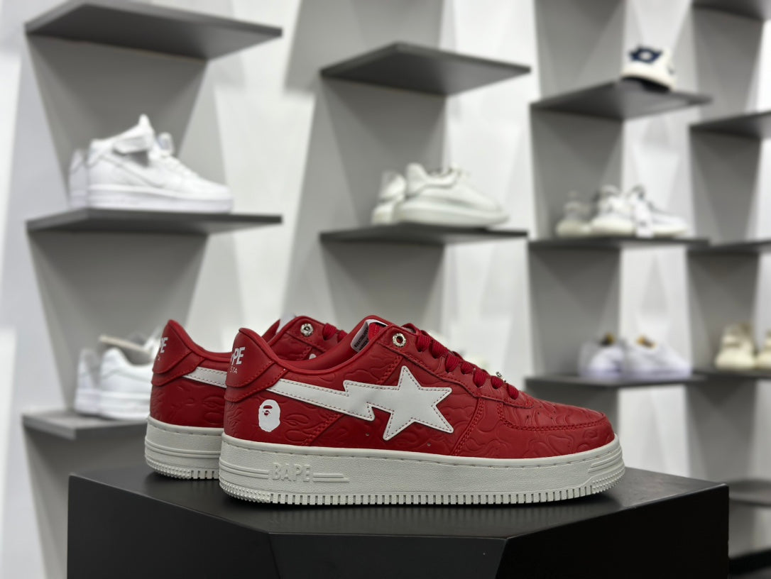 BAPE Red Low-Top Sneakers with White Star Detail