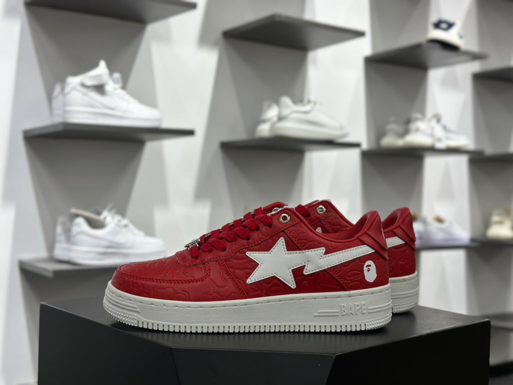 BAPE Red Low-Top Sneakers with White Star Detail