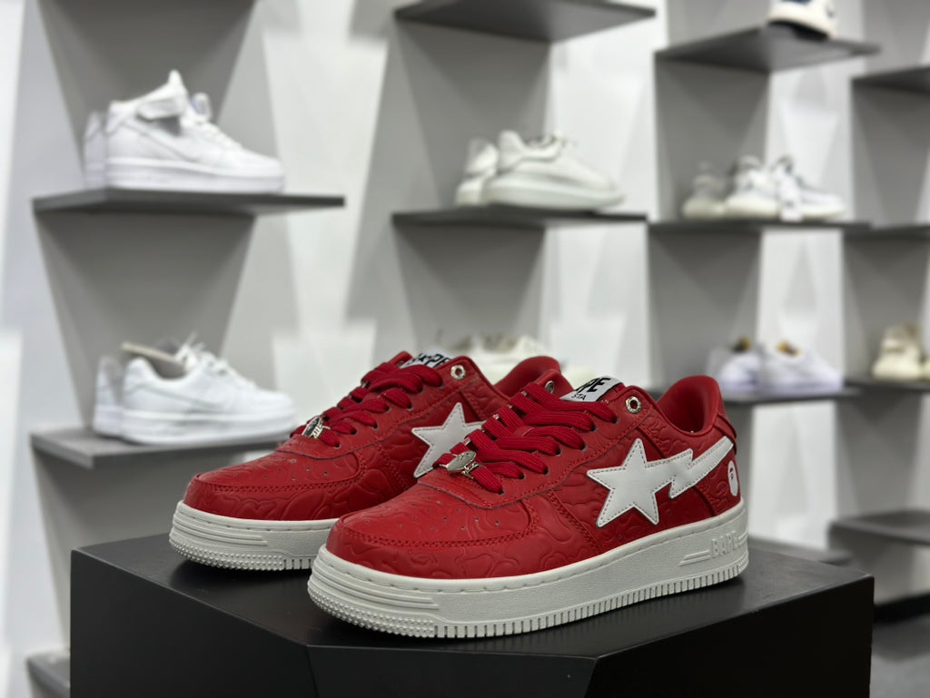 BAPE Red Low-Top Sneakers with White Star Detail