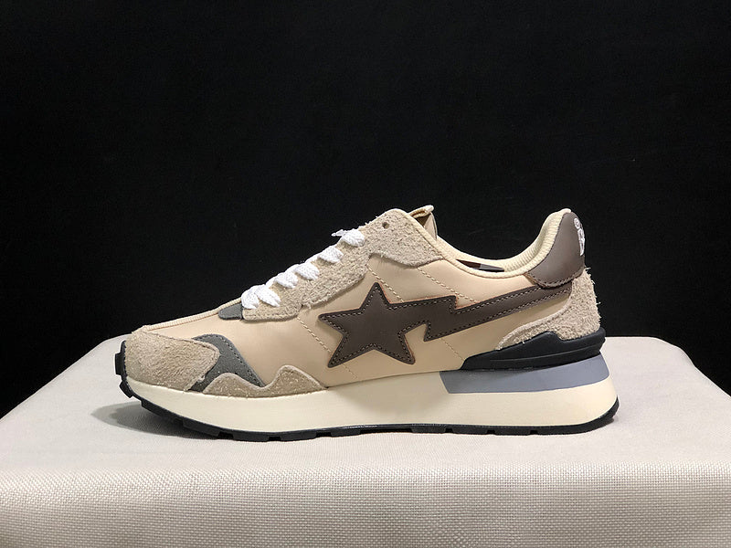 BAPE Beige Retro-Style Sneakers with Brown Star Detail