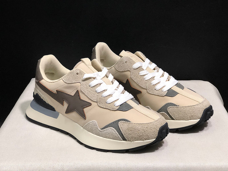 BAPE Beige Retro-Style Sneakers with Brown Star Detail