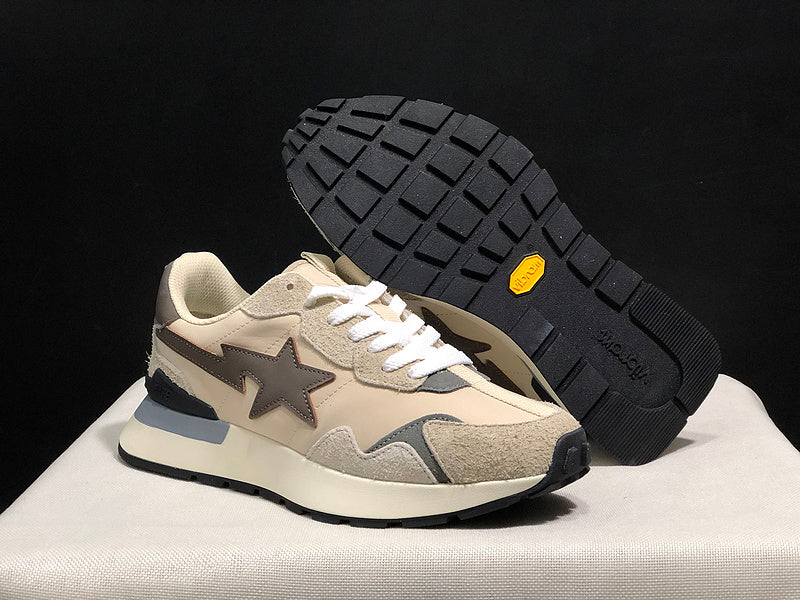 BAPE Beige Retro-Style Sneakers with Brown Star Detail