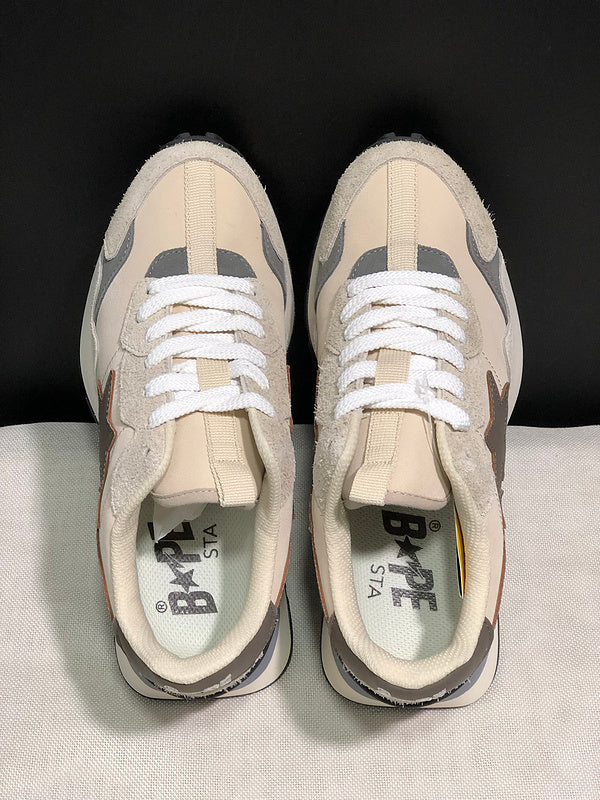 BAPE Beige Retro-Style Sneakers with Brown Star Detail