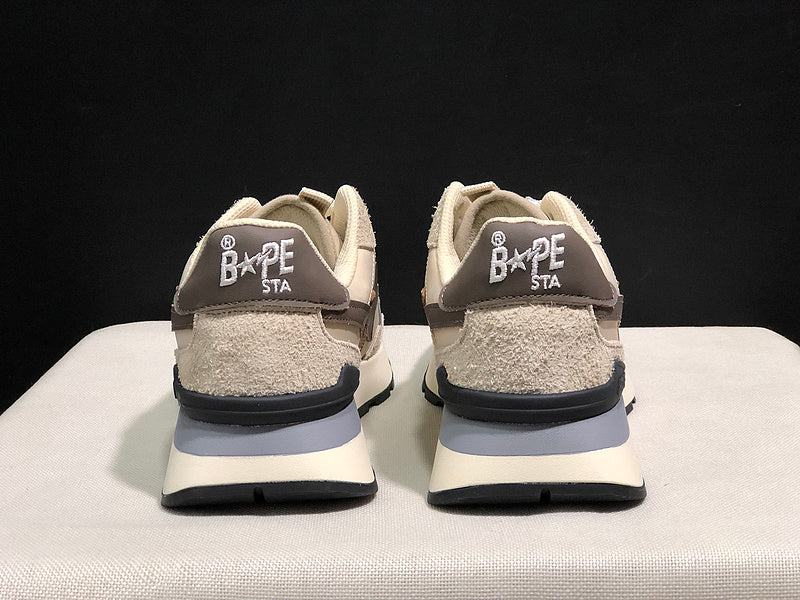 BAPE Beige Retro-Style Sneakers with Brown Star Detail