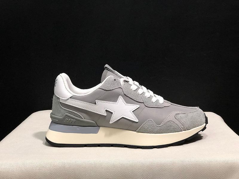 BAPE Grey Retro-Style Sneakers with White Star Detail